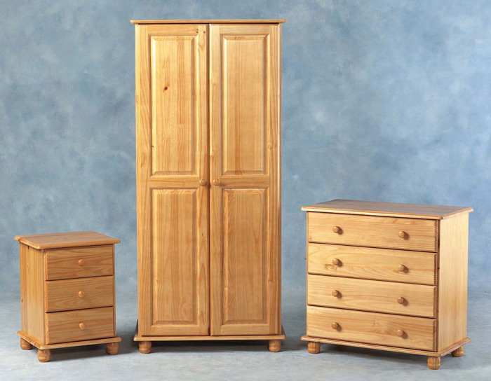 Sol Solid Antique Pine Super Trio Bedroom Set Robe Chest Bedside